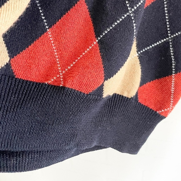 346 Brooks Brothers Men’s Knit Sweater Merino wool Argyle Navy blue Tan Orange L - Picture 6 of 11